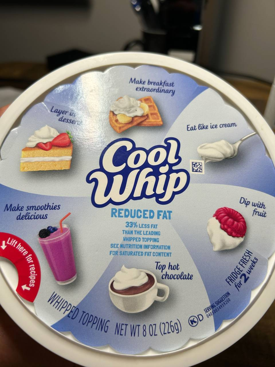 Tub of Cool Whip whipped topping